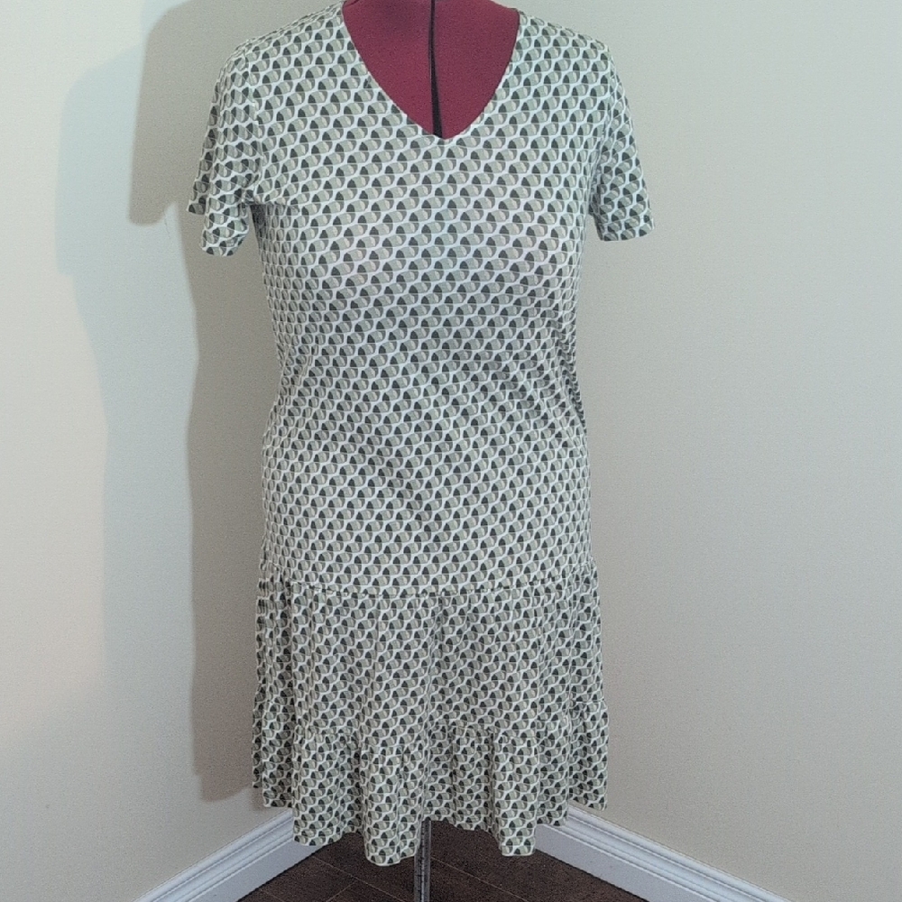 Olsen | Elegant Green Patterned Dress Eco Friendly Cotton Blend